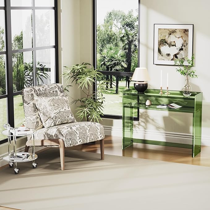 Acrylic Console Table, Entryway Table with Storage Shelves (Green)-Ruum Studio Home
