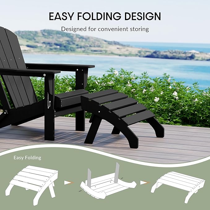 WestinTrends Dylan Outdoor Patio HDPE Adirondack Ottoman Footrest, Black-Ruum Studio Home