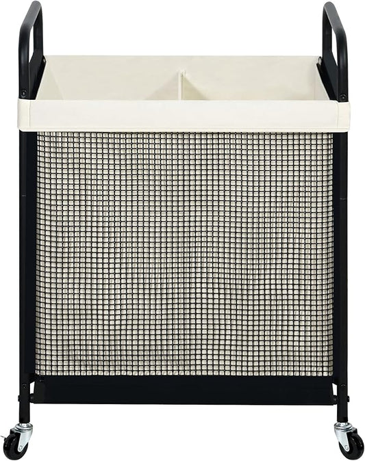 STO STO Laundry Hamper 2 Section, 100L Rolling Laundry Sorter Cart with Removable and Washable Liner Bag, Rolling Clothes Hamper with Metal Handle for Laundry Room and Bedroom-Ruum Studio Home