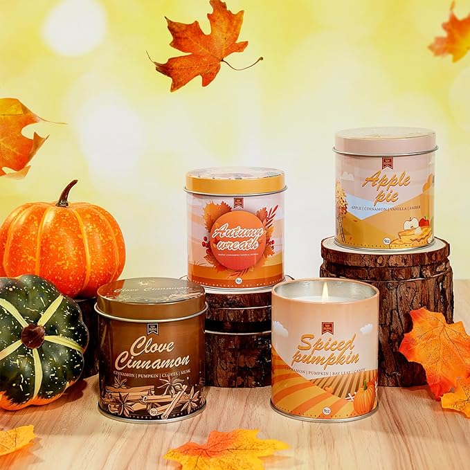 4 Pack Scented Fall Candles Set, 36oz Aromatherapy Soy Wax Candles for Home Scented, Halloween House Warming Gifts Birthday Candle for Women Halloween Apple Pie/Autumn Wreath/Cinnamon/Pumpkin Candle-Ruum Studio Home