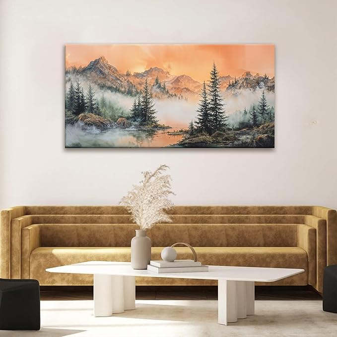 Mountain Wall Art For Living Room Large Size Canvas Art Wall Decor For Office Modern Bedroom Decorations Forest River Landscape Pictures Paintings Artwork Wall Mural Aesthetic Artwork 29 X 58 In-Ruum Studio Home