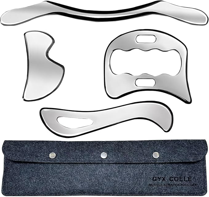 4 in 1 Stainless Steel Muscle Scraper Tools Set,Gua Sha Massage Scraper Scraping Tool Physical Therapy (4PCS Set)-Ruum Studio Home