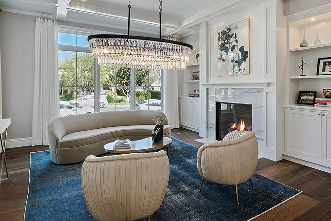 TOCHIC Crystal Chandelier 47 inch, 9 Lights Large Black Crystal Chandeliers for Dining Room, Modern Farmhouse Oval Chandelier Kitchen Island Lighting Fixture for High Ceiling, Living Room, Bar-Ruum Studio Home