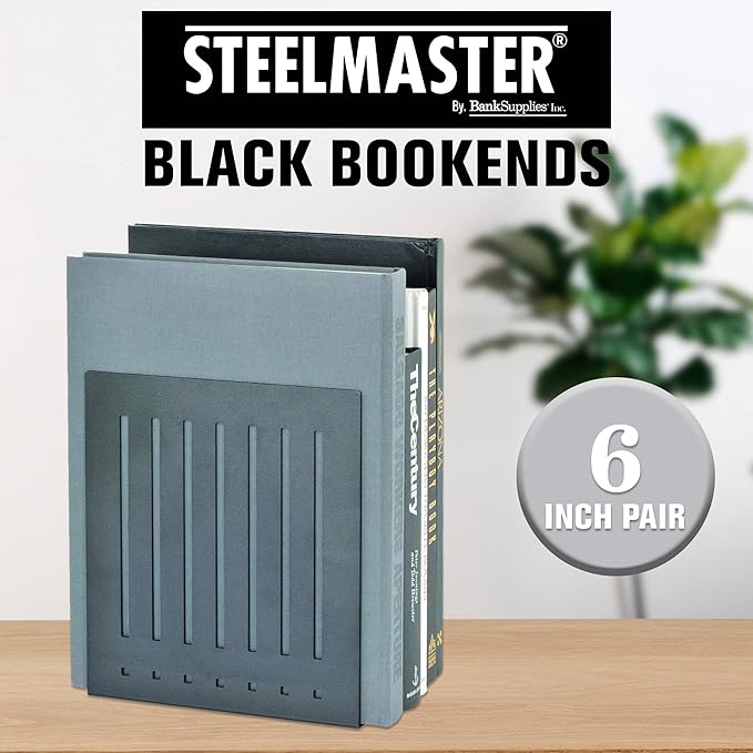 STEELMASTER by BankSupplies 6-Inch Heavy Duty Bookends | Scratch Resistant Finish | Heavy Gauge Material | Non-Slip Padded Base Protection | For Office, Bookshelves, Binders & Books-Ruum Studio Home