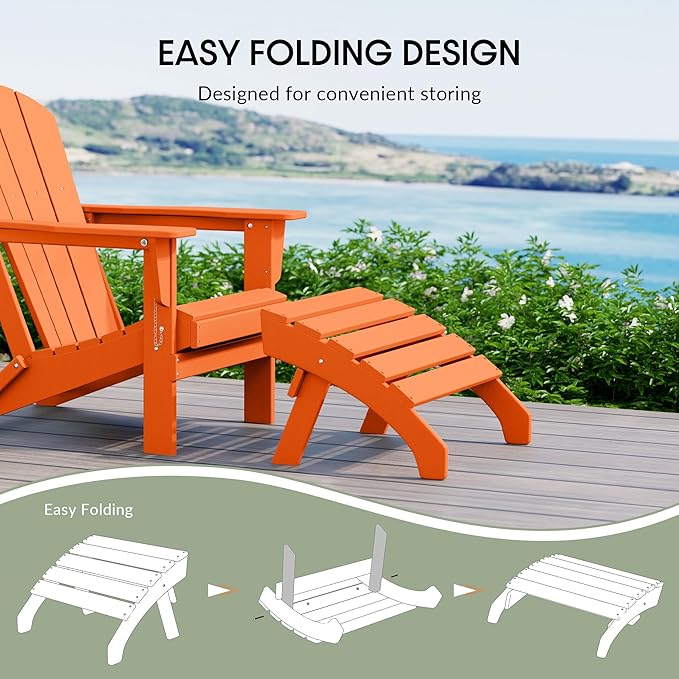 WestinTrends Dylan Outdoor Patio HDPE Adirondack Ottoman Footrest, Orange-Ruum Studio Home