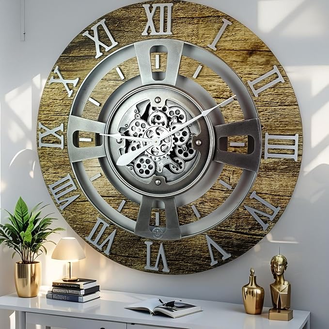 The Gears Clock Real Moving Gear Wall Clock England Line (Gold Antique, 24 inches (60 cm))-Ruum Studio Home