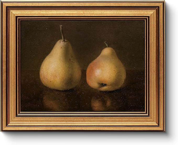 HUARCEY Gold Framed Vintage Wall Art for Living Room, Pear Fruits Painting Prints Shelf Decor for Kitchen, Aesthetic Bedroom Wall Art Decor, Christmas Gift for Friends or Family (Two Pears - 8"x10")-Ruum Studio Home