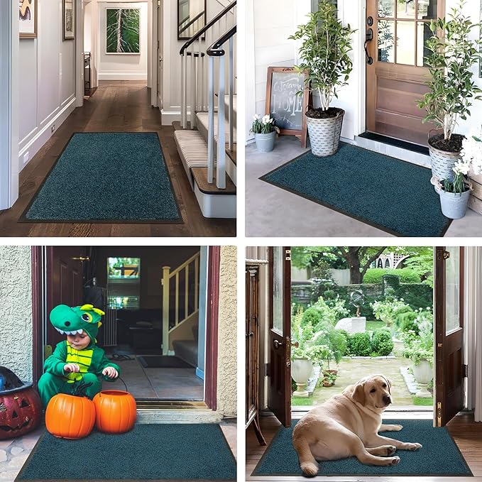 Mibao Front Door Mat, Dirt Trapper Welcome Mat for Outdoor Indoor, Non-Slip Waterproof Doormat, Durable Machine Washable Low Profile Entry Rug for Back Door Outside Patio Porch, 72" x 48", Blue-Ruum Studio Home