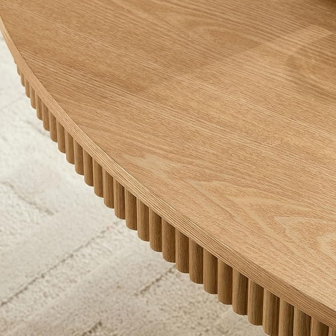 Modern Oval Coffee Table with Wood Pedestal,47.24" Farmhouse Center Table for Living Room, Ellipse Coffee Tables Tea Table for Bedroom, Apartment-Natural-Ruum Studio Home