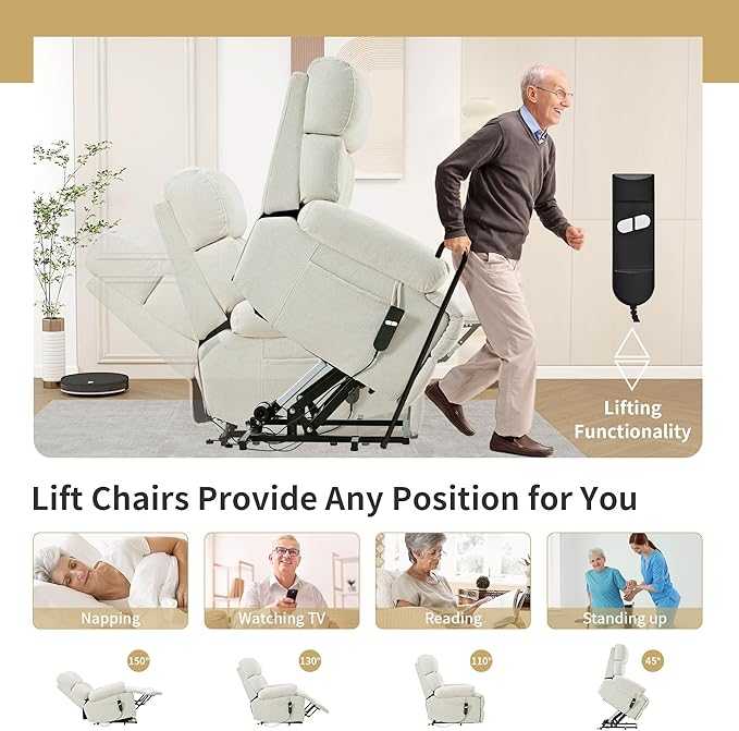 Power Lift Chair Recliners for Elderly, Overstuffed Electric Lift Recliner Chair with Widened Footrest Side Packets for Living Room Bedroom-Ruum Studio Home