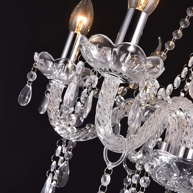 LIUMANG Modern Elegant 12 Lights K9 Crystal Glass Chandelier Pendant Ceiling Lighting European Style for Dining Living Room Bedroom Transparent,12 E12 Bulbs Required-Ruum Studio Home