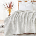 jinchan Boho 100% Cotton Blanket Muslin 50x60 Inches Lightweight 3-Layer Geometric Square Striped Pattern Reversible Quilt Throw Soft Breathable Comfy All Seasons for Couch Bed Decor, Light Grey-Ruum Studio Home