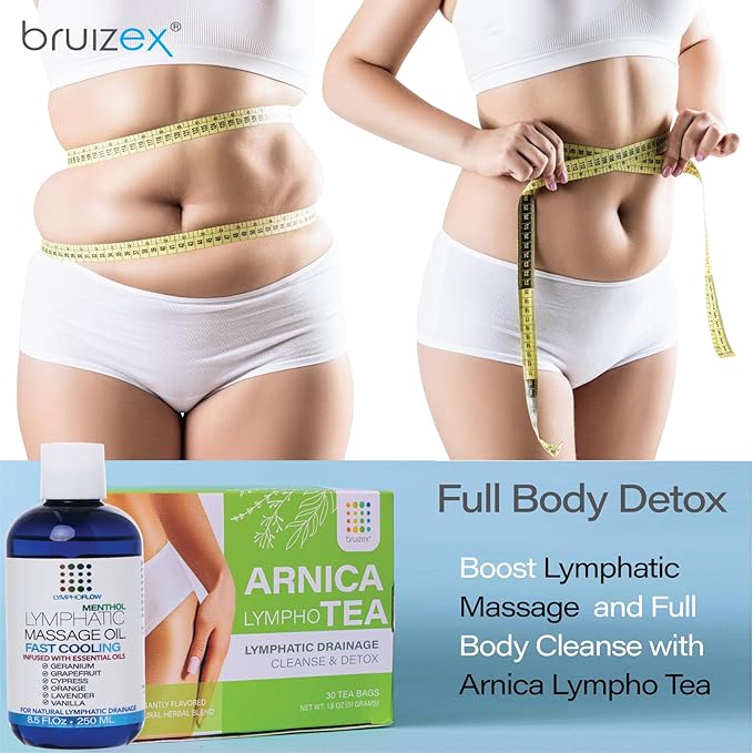 Lymphatic Drainage Massage Oil with Arnica & Cold Pressed Castor Oil I Post Surgery Recovery & Post Liposuction, BBL, 360 Lipo, Tummy Tuck I Fibrosis Treatment, Body Detox I 8.5 Oz by Bruizex-Ruum Studio Home