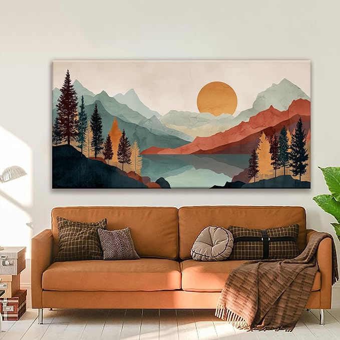 Tsomzxng Large Abstract Boho Wall Art For Living Room Canvas Art Wall Decor Artwork Mountain Forest Landscapes Abstract Art Colorful Wall Art Painting Prints Home Wall Decor 29"×58"-Ruum Studio Home