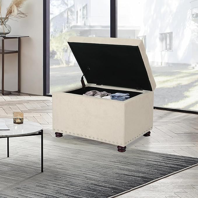 Joveco Storage Ottoman, 24" Fabric Rectangle Tufted Bench Foot Rest Stool for Living Room Bedroom, Beige-Ruum Studio Home