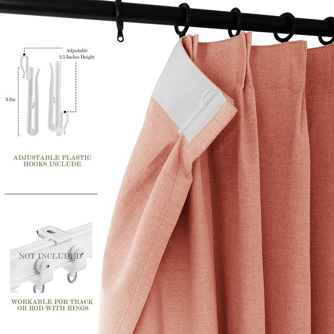 100" W x 96" L Faux Linen Room Divider Curtains, Full Blackout Pinch Pleated Drapes for Traverse Rod, Bedroom Divider Privacy Drapery with Hooks for Ceiling Track, 1 Panel, Orange-Ruum Studio Home