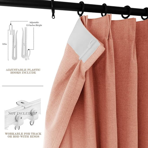 100" W x 96" L Faux Linen Room Divider Curtains, Full Blackout Pinch Pleated Drapes for Traverse Rod, Bedroom Divider Privacy Drapery with Hooks for Ceiling Track, 1 Panel, Orange-Ruum Studio Home