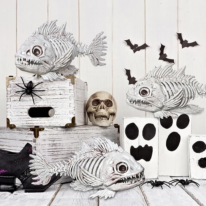 DR.DUDU 3 Pack Skeleton Fish Halloween Decor, Animals Skeleton Decorations Plastic Skull Fish Bones Figure Decor for Outdoor Indoor Bedroom Tank Party Props-Ruum Studio Home