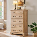 T4TREAM 6 Drawers Dresser Chests for Bedroom, 48" Tall Rustic Chset of Drawers, Wood Dressers Organizer for Bedroom, Living Room,Hallway, Natural Oak-Ruum Studio Home