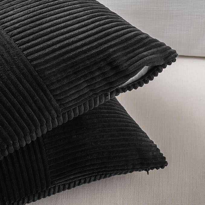 Fancy Homi 2 Packs Black Decorative Throw Pillow Covers 16x16 Inch for Living Room Couch Bed Sofa, Rustic Farmhouse Boho Home Decor, Soft Corss Patchwork Corduroy Textured Square Cushion Case 40x40 cm-Ruum Studio Home