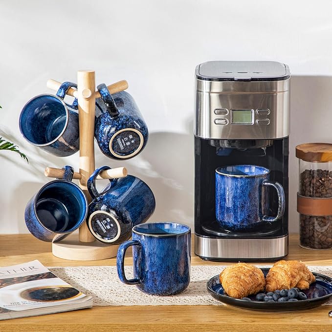vancasso STARRY Coffee Mugs Set, 16 oz Ceramic Coffee Cups for Americano Hot Tea Iced Coffee Cold Brew Cocoa Milk Stoneware Mugs Set of 6, Dishwasher & Microwave Safe, Blue-Ruum Studio Home