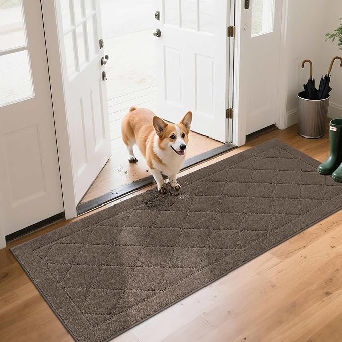 BEQHAUSE Dirt Trapper Door Mat 24" x 60", Doormat Non-Slip Entryway Rugs Washable, Dog Door Mat Stain Resistant and Absorbent Welcome Floor Mat for Front Back Door, Muddy Wet Shoes & Paws, Light Brown-Ruum Studio Home