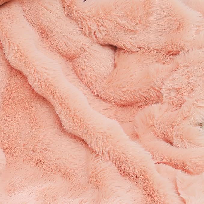 RYNGHIPY Faux Fur Blanket for Couch Fluffy Warm Throw Blanket for Sofa Bed Soft Plush Thick Bubble Blanket (Blush, 63''x79'')-Ruum Studio Home