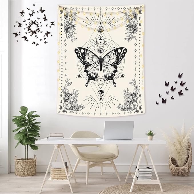 Lunerfex Boho Butterfly Tapestry Small Tapestry Tarot Tapestries Moon Phase Aesthetic Tapestries Wall Hanging for Bedroom and Living Room Decor Butterfly 36×48 Inches-Ruum Studio Home