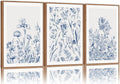 SIGNINART Classic Chinoiserie Framed Canvas Wall Art Set, Blue and White Floral Art Painting, Minimalist Botanical Flower Artwork, Navy Blue Wall Decor for Bedroom, Living Room, Office 16"x24"x3-Ruum Studio Home
