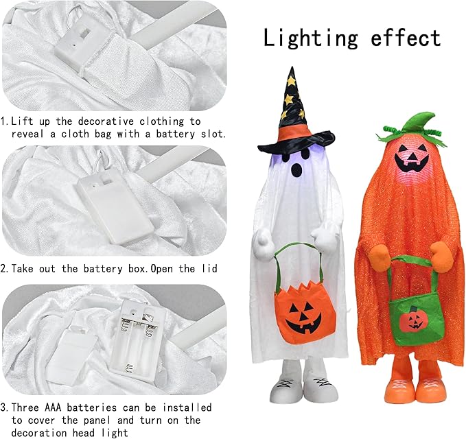 37" Front Porch Light up Halloween Ghost Figure Décor, Kit Standing Trick or Treat Indoor and Outdoor Decorations-Start-Ruum Studio Home