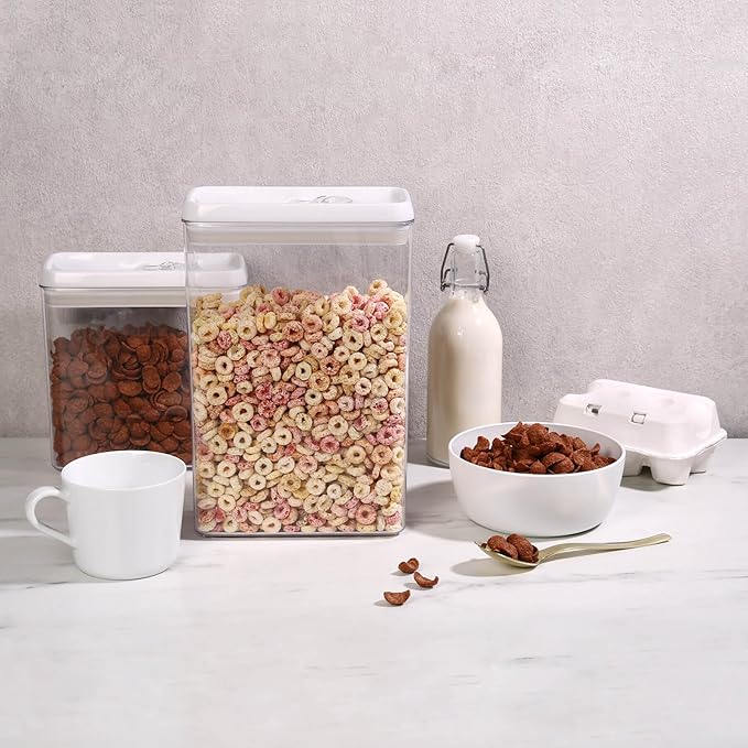Felli Flip Tite Storage Container with Lid 4" RECTANGULAR Air Tight Ring Flip Top, Stackable Acrylic Canister for Kitchen Counter Pantry, Cereal Granola Pasta Spice, Gift Set for Women (4pk, Variety)-Ruum Studio Home