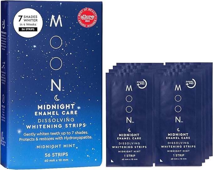 MOON Dissolving Teeth Whitening Strips - Vegan, Easy-to-Use White Strips - Dissolve in 15 Minutes & Designed to Gently Whiten Sensitive Teeth Up to 7 Shades in 2 Weeks, Midnight Mint (56 Count)-Ruum Studio Home