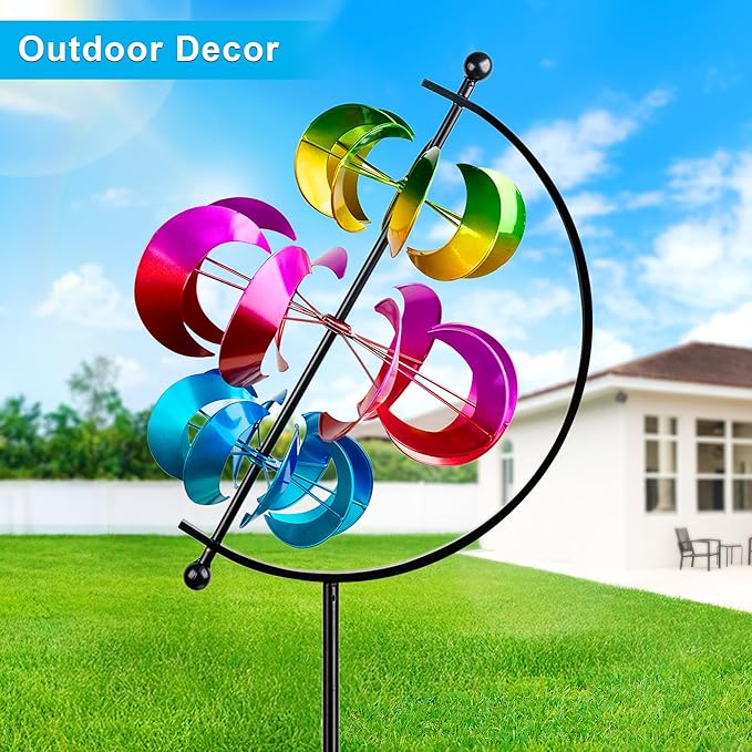 62.9" Large Wind Spinner Outdoor Decor, Garden Art with Metal Stake, Resistant for Yard, Patio and Lawn-Ruum Studio Home