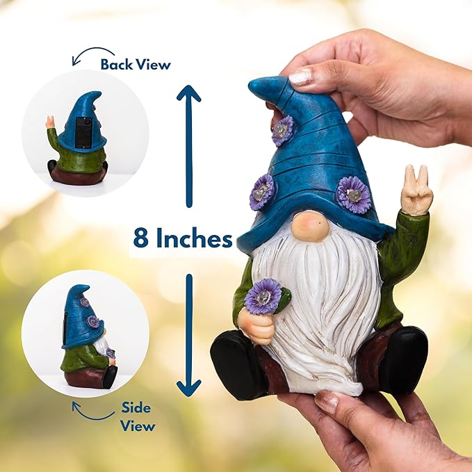 Peace Gnome Decorations for Yard/Lawn – Weatherproof Garden Statue – Fun Spring Summer Charming Gnomes Gifts for Women (Blue Peace Gnome)-Ruum Studio Home