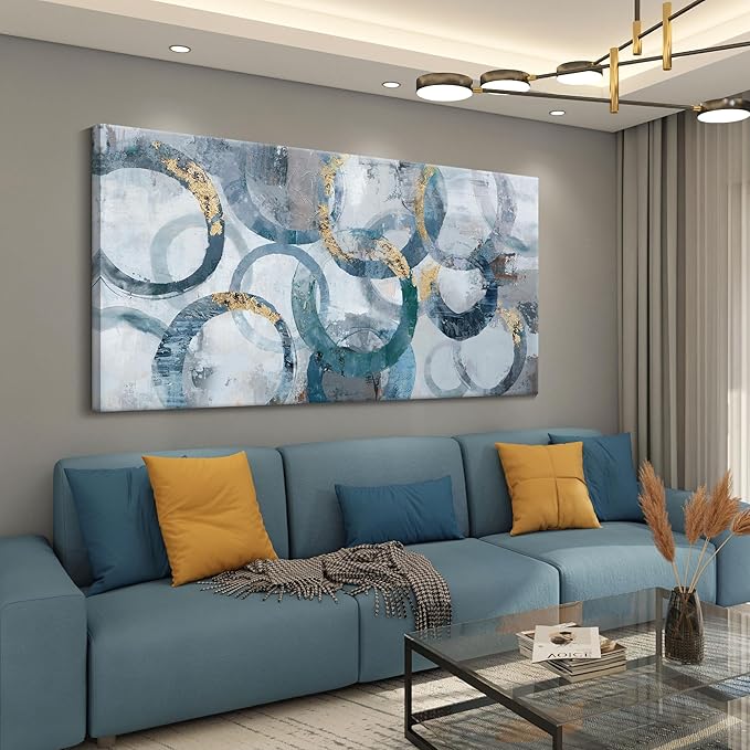 Mofutinpo Blue and Gold Wall Art - Large Modern Abstract Canvas Wall Art, Framed for Bedroom, Office or Living Room - 30x60IN-Ruum Studio Home