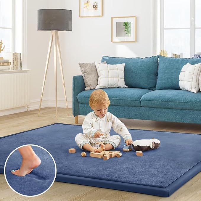 Baby Play Mat for Floor Tummy Time Nursery Rug Muscle Area Rug Playroom Rug Tatami 50 * 50" Memory Foam 1.3" Thick Crawling Mat For Babies,Toddlers, Infants, Kids,Floor Mat(Blue)-Ruum Studio Home