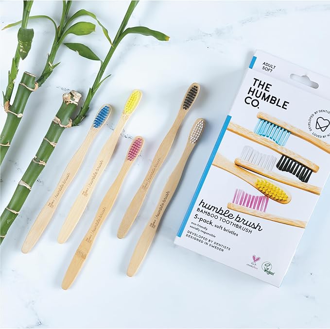 The Humble Co. Bamboo Toothbrushes (5pk) – Toothbrushes for Superior Oral Care, Dental Hygiene, and Gum Care, BPA Free (Soft Bristles)-Ruum Studio Home