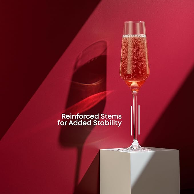JoyJolt Champagne Glasses Layla Collection, Set of 4 – 6.7 oz Elegant Crystal Stemmed Champagne Flutes for Prosecco, Sparkling Wine, Mimosas, Cocktails, Weddings, Anniversaries, Parties-Ruum Studio Home