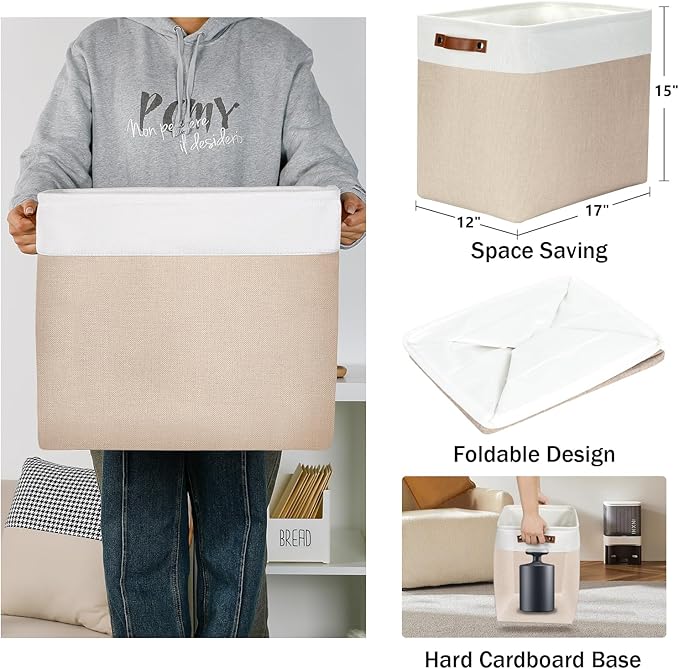 DULLEMELO Large Storage Baskets for Organizing, Canvas Storage Bins Big Baskets With Handles for Shelf Clothes Empty Gift Basket (White&Khaki)-Ruum Studio Home