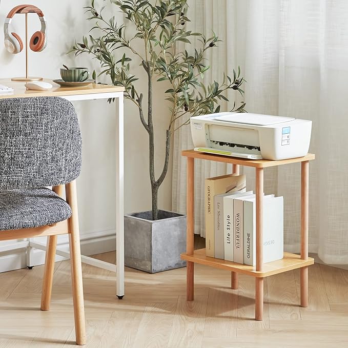 IBUYKE 2-Tier Side Table, Solid Wood Tall End Table with Storage Shelves, Nightstand Bedside Table for Living Room Bedroom Office, No-Tool Assembly, Natural UWST002N-Ruum Studio Home