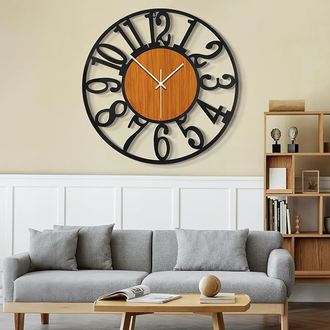 LEIKE 32" Oversized Large Wall Clocks,Silent,Non Ticking,Battery Operated Modern Round Big Wood Decorative Metal Wall Clock for Living Room, Bedroom,Kitchen,Farmhouse,Office Decor - Black,32 Inch-Ruum Studio Home