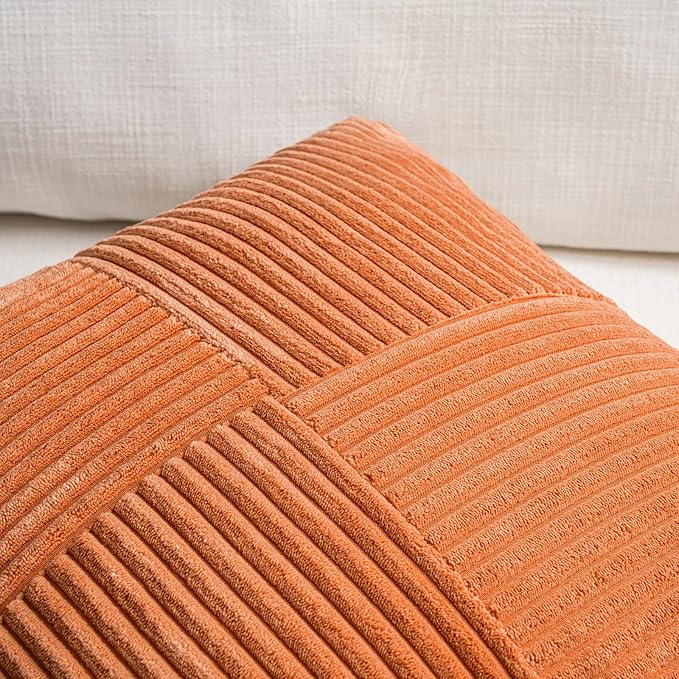 Fancy Homi 2 Packs Orange Long Lumbar Decorative Throw Pillow Covers 16x24 Inch for Couch Bed Sofa, Rustic Farmhouse Boho Home Decor, Soft Striped Corduroy Rectangle Accent Cushion Case 40x60 cm-Ruum Studio Home