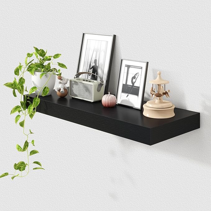 Deep Floating Shelves for Wall | 30 Inch Wide x 12 Inch Black Deep Floating Shelves | 30W x 12D Rustic Wood Wide Wall Shelves | Bookshelf Laundry Shelf TV Shelf-Ruum Studio Home