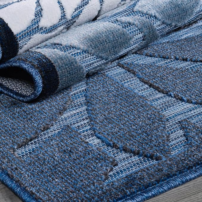 Beverly Rug Outdoor Runner Rug 2x7 Modern Floral Tropical Area Rugs for Indoor and Outdoor Patio Easy to Clean Non Shedding Living Room Porch Garden Washable Outside Carpet (2 x 7 Navy Blue)-Ruum Studio Home