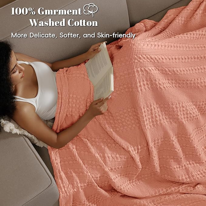PHF 100% Cotton Waffle Weave Blanket Twin Size, Soft Lightweight Breathable Cozy Summer Blankets for Bed, Luxury Aesthetic Woven Bedding for Home Decor, 66"x90", Canyon Clay-Ruum Studio Home
