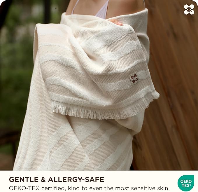 Bedsure 100% Cotton Throw Blanket for Couch - Chenille Woven Textured Blanket Gifts for Women, Cozy and Soft for All Seasons, Home Decor Boho Throw for Bed, Sofa, Oat Milk, 50x60 Inches-Ruum Studio Home