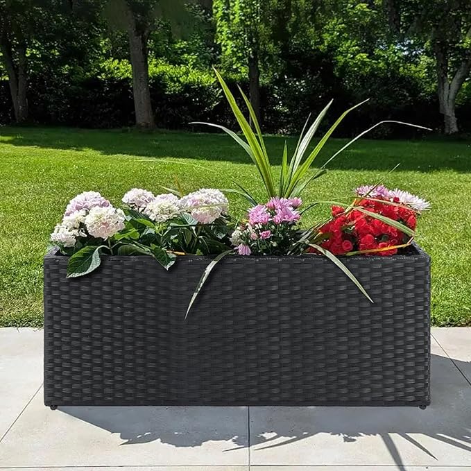 SUNNYPARK Set of 2 Large Rectangular Planter with Removable Liner, All-Weather PE Rattan Modern Planters Indoor Outdoor Flower Plant Pots Garden Box Patio Yard Front Porch Deck-Ruum Studio Home