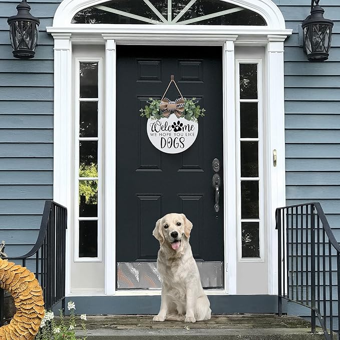 Asoulin Welcome Wreath 'We Hope You Like Dogs' Spring Decor Farmhouse Door Sign for Front Door Decor - Welcome Wreath Hanging Sign for Dogs Lovers Housewarming Gift-Ruum Studio Home