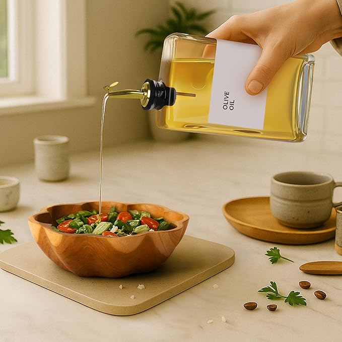 Olive Oil Dispenser Bottle - Includes 44 Kitchen Essential Labels - Cooking Oil Bottles for Kitchen, Coffee Syrup Dispenser - Pourer Spout with 11.8 fl oz Glass Container Cruet - 4pcs, Gold-Ruum Studio Home