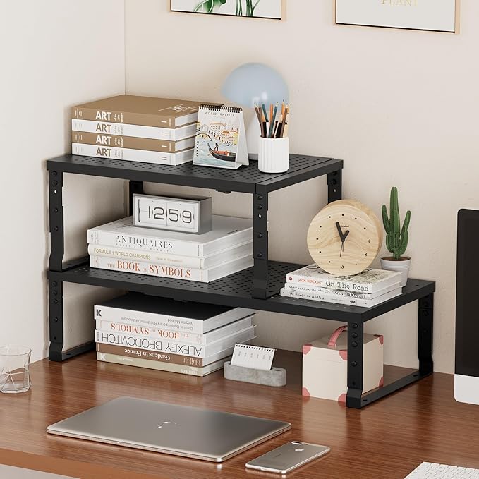 Metal Stackable Expandable Storage Shelf - Multi-Functional Home Storage Shelf, Suitable for Kitchen, Cabinet，Bathroom, Office, Garage, etc.（3PACKS/Black/Medium-Ruum Studio Home